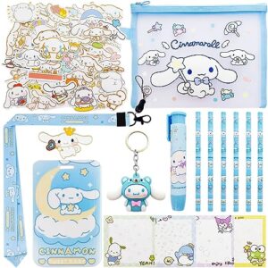 cute school supplies set, kawaii stationery set, includes pencils, pen-style eraser, sticky note, stickers, lanyard with id badge, back to school gift
