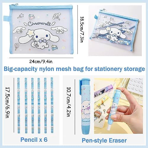 Cute School Supplies Set, Kawaii Stationery Set, Includes Pencils, Pen-Style Eraser, Sticky Note, Stickers, Lanyard with ID Badge, Back to School Gift