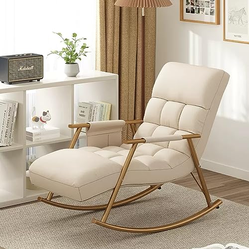 DSEWTEZXI Modern Comfortable Upholstered Rocking Chair,Patio Rocking Chair with Side Pockets,Modern Lounge Chair for Balcony, Outdoor Rocking Chair with armrests,Adjustable backrest Height.