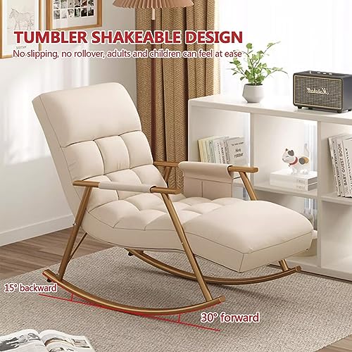 DSEWTEZXI Modern Comfortable Upholstered Rocking Chair,Patio Rocking Chair with Side Pockets,Modern Lounge Chair for Balcony, Outdoor Rocking Chair with armrests,Adjustable backrest Height.