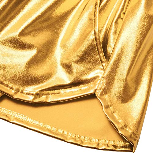 Women's Metallic Shorts Yoga Shiny Sparkly Hot Drawstring Outfit Short Pants Extra Small Gold