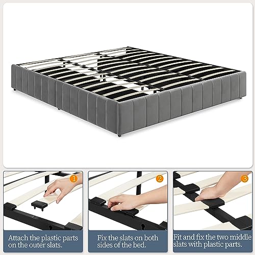 Yaheetech King Bed Frame Upholstered Platform Bed with 4 Storage Drawers, Large Storage Space/Strong Wooden Slats/Non-Slip and Noise-Free/No Fixed Headboard/No Box Spring Needed/Dark Gray King Bed