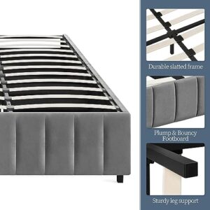 Yaheetech King Bed Frame Upholstered Platform Bed with 4 Storage Drawers, Large Storage Space/Strong Wooden Slats/Non-Slip and Noise-Free/No Fixed Headboard/No Box Spring Needed/Dark Gray King Bed