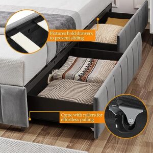 Yaheetech King Bed Frame Upholstered Platform Bed with 4 Storage Drawers, Large Storage Space/Strong Wooden Slats/Non-Slip and Noise-Free/No Fixed Headboard/No Box Spring Needed/Dark Gray King Bed