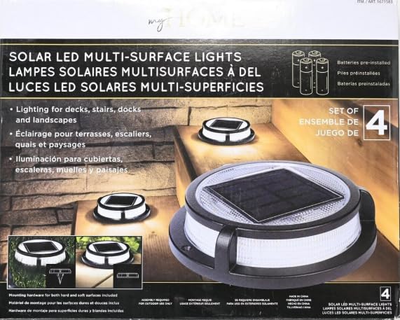 MyHOME Solar Multi-Surface LED Lights 12 Lumen Deck Driveway, Accent Lights- 4 Pack