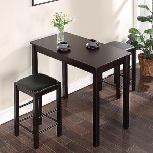 uolfin counter height dining set for 2, bar table and stools, rubber wood, 42" l × 22" d × 36" h