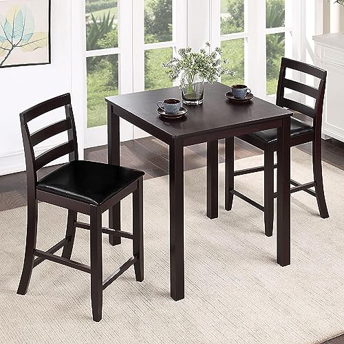 Uolfin Small Dining Table Set for 2 with Chairs, Counter Height with Rubberwood and MDF Top, 29.5" L × 29.5" D × 35.5" H