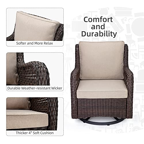 GAOMON 3 Pieces Outdoor Wicker Swivel Rocker Patio Set with Premium Fabric Cushions, 360° Swivel Rocker Patio Chairs Set of 2 and Matching End Table for Backyard, Garden, Yard, Balcony (Beige)