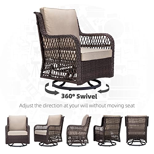 GAOMON 3 Pieces Outdoor Wicker Swivel Rocker Patio Set with Premium Fabric Cushions, 360° Swivel Rocker Patio Chairs Set of 2 and Matching End Table for Backyard, Garden, Yard, Balcony (Beige)