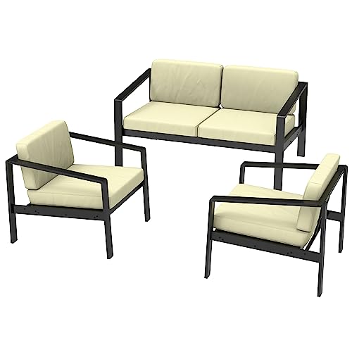 3 Pieces Outdoor Patio Sectional Sofa Couch, Aluminum Furniture Sets, White Outdoor Sofa Sets,Patio Conversation Sets for Restaurant, Outdoor Courtyard, Garden, Open-air Balcony, Poolside