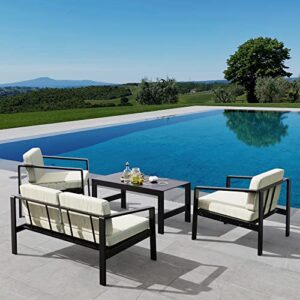 3 Pieces Outdoor Patio Sectional Sofa Couch, Aluminum Furniture Sets, White Outdoor Sofa Sets,Patio Conversation Sets for Restaurant, Outdoor Courtyard, Garden, Open-air Balcony, Poolside