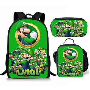 suvnufk 17" Lightweight Anime Backpack with Leakproof Portable Lunch Bag Pencile Case, Cooler Insulated Lunch Bag for Laptop (Green, One Size)