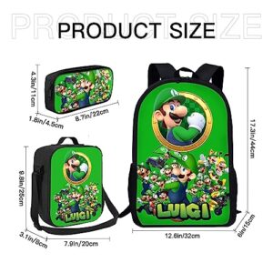 suvnufk 17" Lightweight Anime Backpack with Leakproof Portable Lunch Bag Pencile Case, Cooler Insulated Lunch Bag for Laptop (Green, One Size)