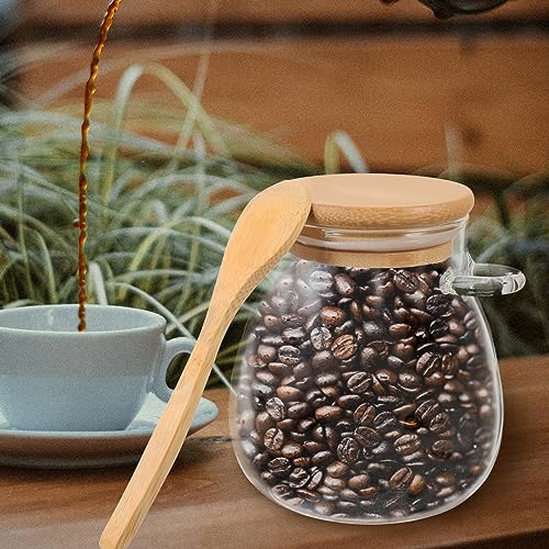 Glass Food Jar Glass Storage Jars with Sealed Bamboo Lids Clear Food Storage Canister for Serving Tea Coffee Candy Cookie Dog Treats with Spoons As Shown 350ml Glass Tea Canister