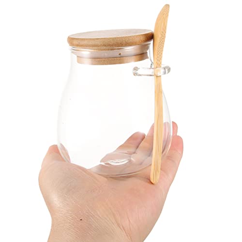 Glass Food Jar Glass Storage Jars with Sealed Bamboo Lids Clear Food Storage Canister for Serving Tea Coffee Candy Cookie Dog Treats with Spoons As Shown 350ml Glass Tea Canister