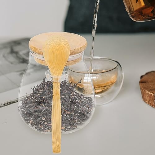 Glass Food Jar Glass Storage Jars with Sealed Bamboo Lids Clear Food Storage Canister for Serving Tea Coffee Candy Cookie Dog Treats with Spoons As Shown 350ml Glass Tea Canister