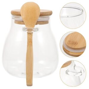 Glass Food Jar Glass Storage Jars with Sealed Bamboo Lids Clear Food Storage Canister for Serving Tea Coffee Candy Cookie Dog Treats with Spoons As Shown 350ml Glass Tea Canister