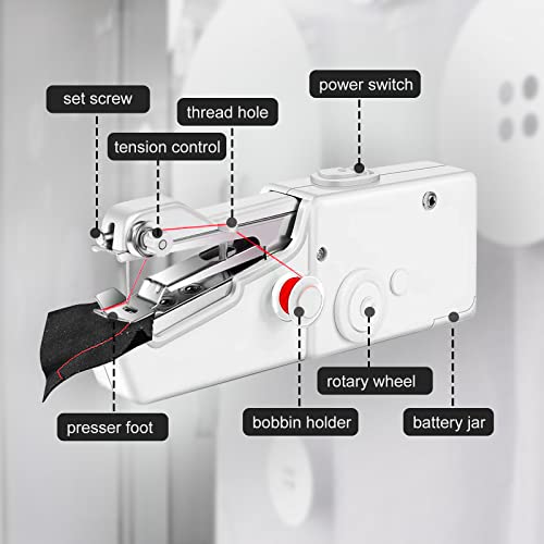 Handheld Sewing Machine, Quick Sewing Portable Sewing Machine, Mini Handheld Sewing Machine, Portable Sewing Machine Suitable for Home, White