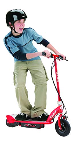 Razor 13111260 E100 Electric Scooter (Red) & E200 Electric Scooter for Kids Ages 13+ - 8 Pneumatic Tires, 200-Watt Motor, Up to 12 mph and 40 min of Ride Time, for Riders up to 154 lbs