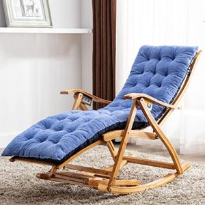 lounge chair, wood rocking chair - foldable patio rocker bench with pad, adjustable recliner for garden backyard (color : with brown cushions, size : with blue cotton pad)