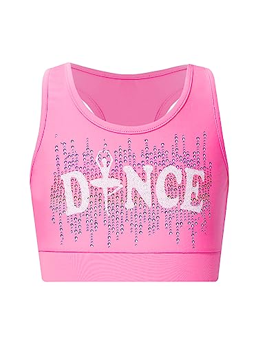 Yeahdor Kids Girls' 2 Piece Athletic sleeveless Dance Crop Tops with Legging Set Gym Workout Fitness Active Outfit Printed Pink 8 Years