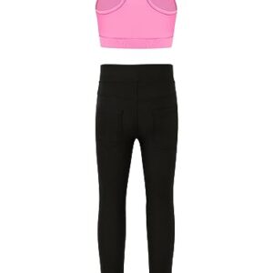 Yeahdor Kids Girls' 2 Piece Athletic sleeveless Dance Crop Tops with Legging Set Gym Workout Fitness Active Outfit Printed Pink 8 Years