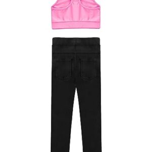 Yeahdor Kids Girls' 2 Piece Athletic sleeveless Dance Crop Tops with Legging Set Gym Workout Fitness Active Outfit Printed Pink 8 Years