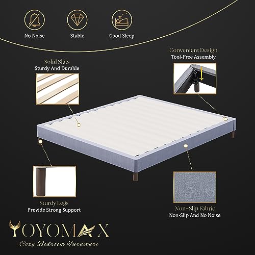 yoyomax Queen Size Bed Frame, Classic Wood Platform Slats Support/Mattress Foundation/Tool-Free Assembly Within 10 Mins/No Box Spring Needed, Elegant Gray