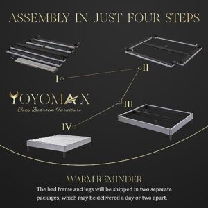 yoyomax Queen Size Bed Frame, Classic Wood Platform Slats Support/Mattress Foundation/Tool-Free Assembly Within 10 Mins/No Box Spring Needed, Elegant Gray