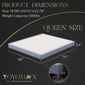 yoyomax Queen Size Bed Frame, Classic Wood Platform Slats Support/Mattress Foundation/Tool-Free Assembly Within 10 Mins/No Box Spring Needed, Elegant Gray