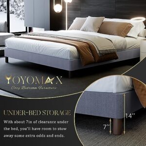 yoyomax Queen Size Bed Frame, Classic Wood Platform Slats Support/Mattress Foundation/Tool-Free Assembly Within 10 Mins/No Box Spring Needed, Elegant Gray