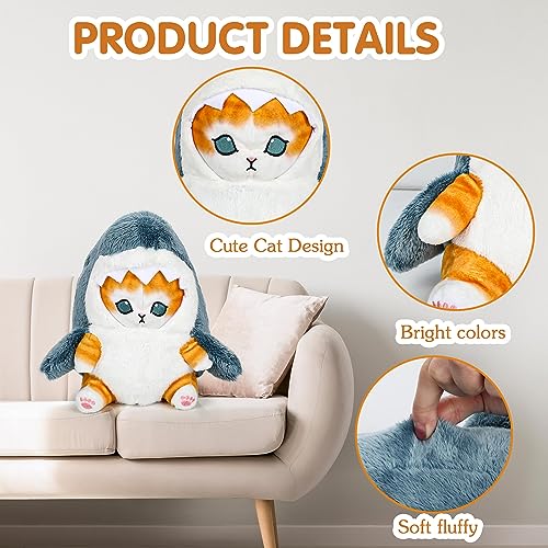 Voiulp 8'' Cute Shark Cat Plush Toy, Soft Shark Cat Stuffed Animal Plushies Doll Pillow Birthday for Kids Boys Girls Home Sofa Decor