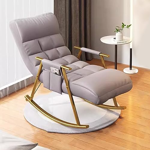 YCKEGEW Rocking Chair Lounge Chair Recliner Armchair for Living Room Bedroom,Back Adjustable Comfy Accent Chair,Modern Rocker Glider Waterproof Fabric Patio Rocking Chair (Color : Light Grey)