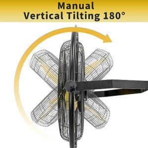 HiCFM 5000 CFM 20 inch Orbital Remote Control Wall Mounted Fan, 1/5HP Motor, Manual & Remote Operation, Timer, Oscillation & Tilting, 3 Speed, 9ft Power Cord Industrial and Commercial- UL Listed