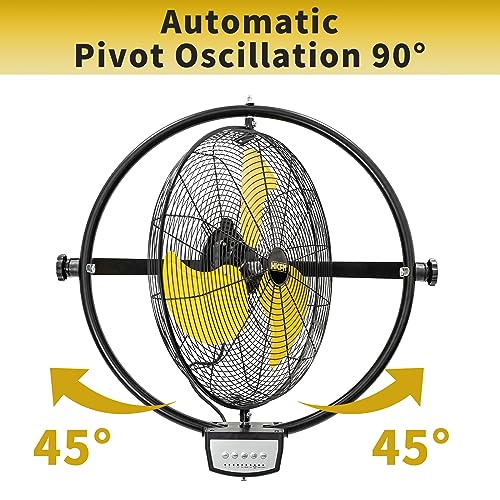 HiCFM 5000 CFM 20 inch Orbital Remote Control Wall Mounted Fan, 1/5HP Motor, Manual & Remote Operation, Timer, Oscillation & Tilting, 3 Speed, 9ft Power Cord Industrial and Commercial- UL Listed