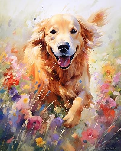 Cross-Stitch Stamped Kits, 11CT 3 Strands 16x20 inch, Loyal Golden Retriever Printed Cross Patterns, Embroidery Crafts Needlepoint Kit, Beginners Starter Kits, DIY Handmade Gifts