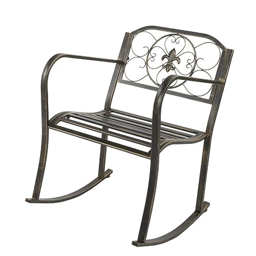 [New] Flat Tube Single Rocking Chair in Bronze Color - Outdoor Rocker with Ergonomic Design for Relaxing Comfort