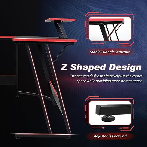 BORGEBY L Shaped Desk, Gaming Desk, Corner Computer Desk with Monitor Shelf, Home Office Desk with Large Desktop, Pc Desk for Working/Gaming/Sturdy/Writing, Corner Desk