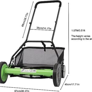 TBVECHI Cordless Manual Lawn Mower with 5-Blades, Adjustable Cutting Handle Height Push Lawn Mower with Grass Catcher, 5381ft2 Grass Cutter (20")