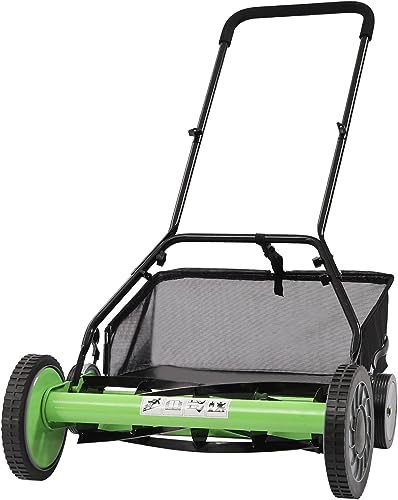 TBVECHI Cordless Manual Lawn Mower with 5-Blades, Adjustable Cutting Handle Height Push Lawn Mower with Grass Catcher, 5381ft2 Grass Cutter (20")