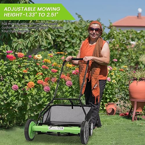 TBVECHI Cordless Manual Lawn Mower with 5-Blades, Adjustable Cutting Handle Height Push Lawn Mower with Grass Catcher, 5381ft2 Grass Cutter (20")