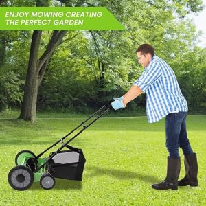 TBVECHI Cordless Manual Lawn Mower with 5-Blades, Adjustable Cutting Handle Height Push Lawn Mower with Grass Catcher, 5381ft2 Grass Cutter (20")