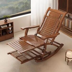 wooden folding rocking chair rocking recliners bamboo garden relax chair for adult elderly,patio chairs footrest and armrest,ergonomic back adjustable (color : without, size : walnut)