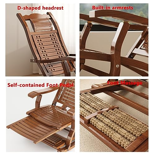 Wooden Folding Rocking Chair Rocking Recliners Bamboo Garden Relax Chair for Adult Elderly,Patio Chairs Footrest and Armrest,Ergonomic Back Adjustable (Color : Without, Size : Walnut)