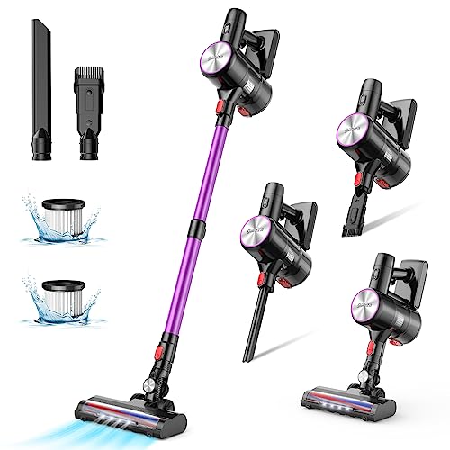 Ganiza Cordless Vacuum Cleaner- 𝟐𝟖𝐊𝐩𝐚 Powerful Suction, 6-in-1 Lightweight Stick Vacuum Cordless with LED Headlight, 40 Min Runtime, Detachable Wand for Hardwood Floor Carpet Pet Hair, Purple