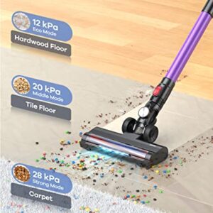 Ganiza Cordless Vacuum Cleaner- 𝟐𝟖𝐊𝐩𝐚 Powerful Suction, 6-in-1 Lightweight Stick Vacuum Cordless with LED Headlight, 40 Min Runtime, Detachable Wand for Hardwood Floor Carpet Pet Hair, Purple