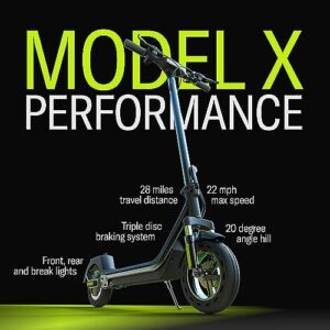 Lazy BOT X Electric Scooter 350W (500W Max) Motor, Best Battery up to 28 Mile Range, 18 MPH, Triple Pro-Disc Brakes, 10" Tires, Headlight, Front + Rear Suspension