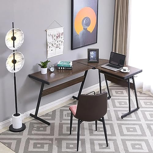 ENGERIO L-Shaped Computer Desk Reversible Office Desk with Keyboard CPU Power Tray Stand Modern Home Office Corner Table Gaming Desk Student Study Bedroom Writing Table (Brown)