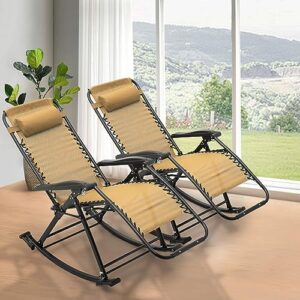 Set of 2 Foldable Rocking Zero-Gravity Chair Adjustable Foot Patio Lounge Chaise