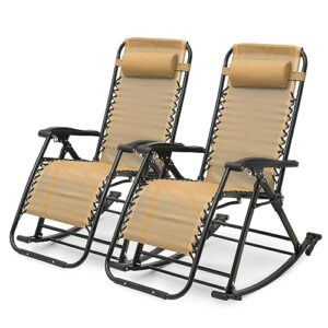 set of 2 foldable rocking zero-gravity chair adjustable foot patio lounge chaise